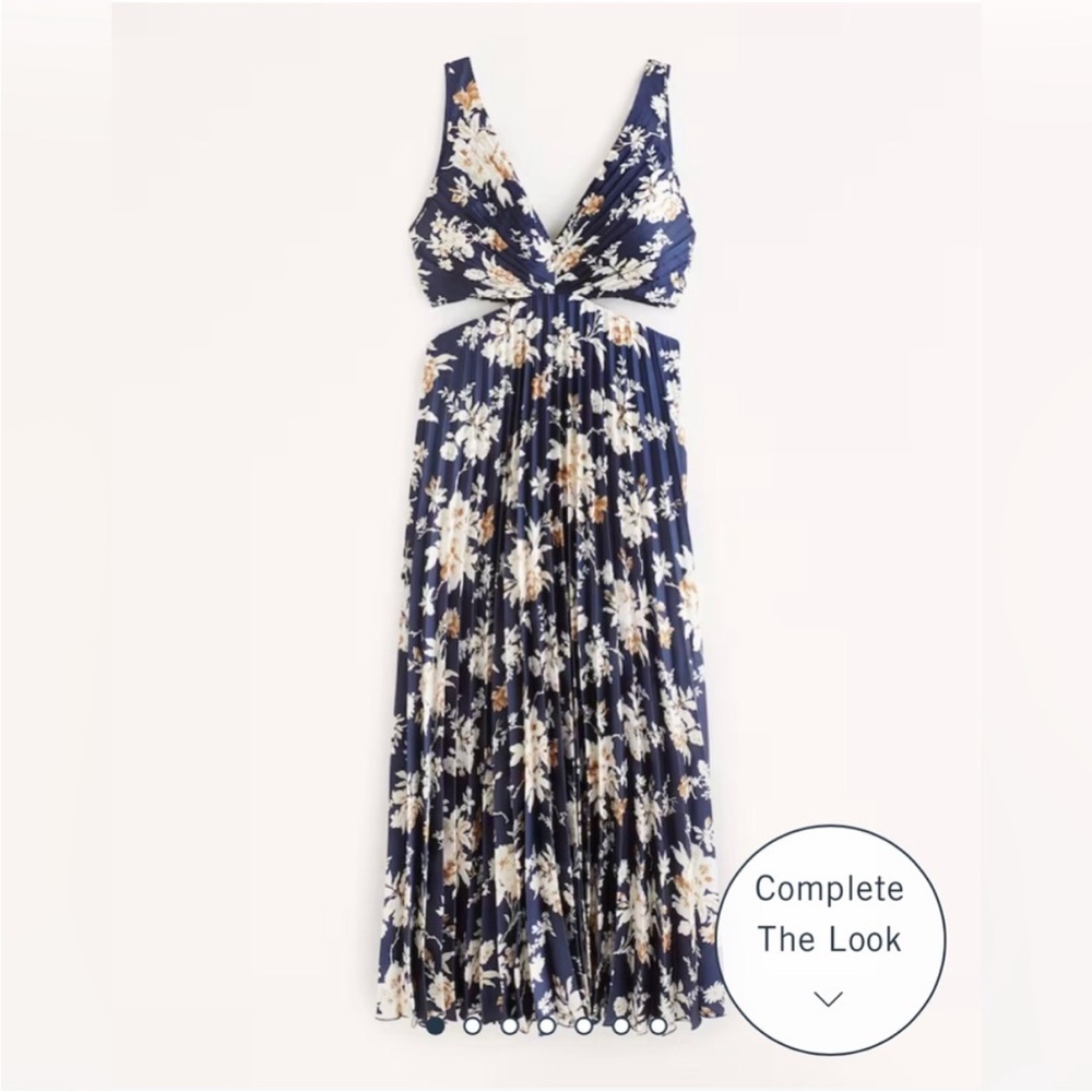 Abercrombie & Fitch Satin Pleated Navy Floral Maxi Dress